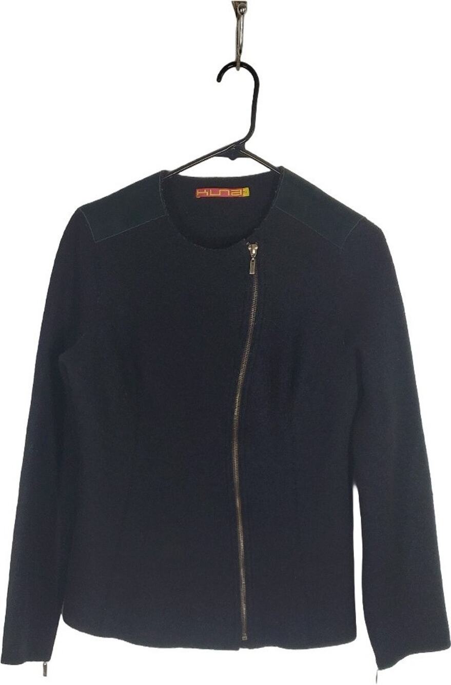 KUNA Peru Luxury Black Alpaca Blend Asymmetric Zip Jacket, M